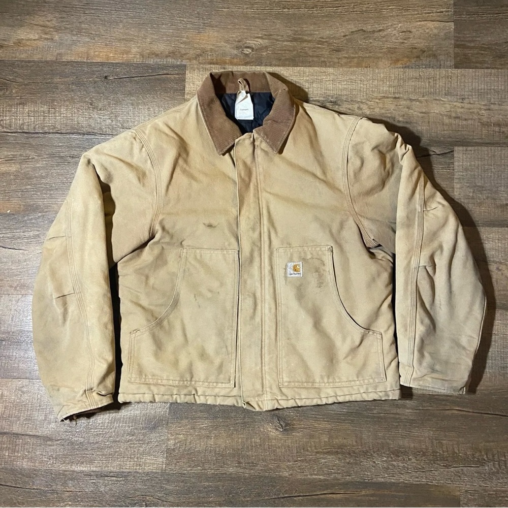 Vintage Carhartt J02 Jacket Size 42 Large Brown Tan Quilted Lining